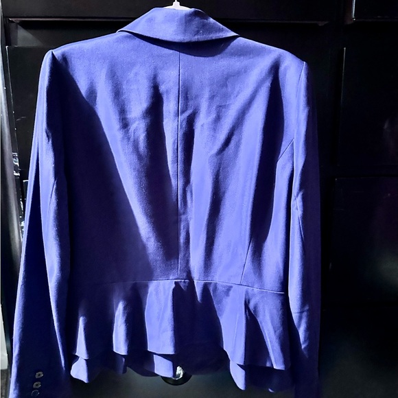 White House Black Market Blazer Womens 12 Deep Amethyst Notch Lapel Ruffle Back - Picture 12 of 12